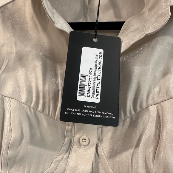 PrettyLittleThing Champagne Metallic Corset Binding Button Down Bodycon Dress - Picture 6 of 7